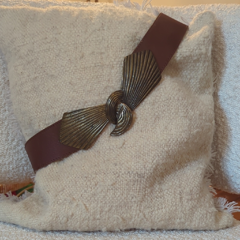 Vintage Leather Belt Sculptural Gold Buckle | Burgundy | Patina